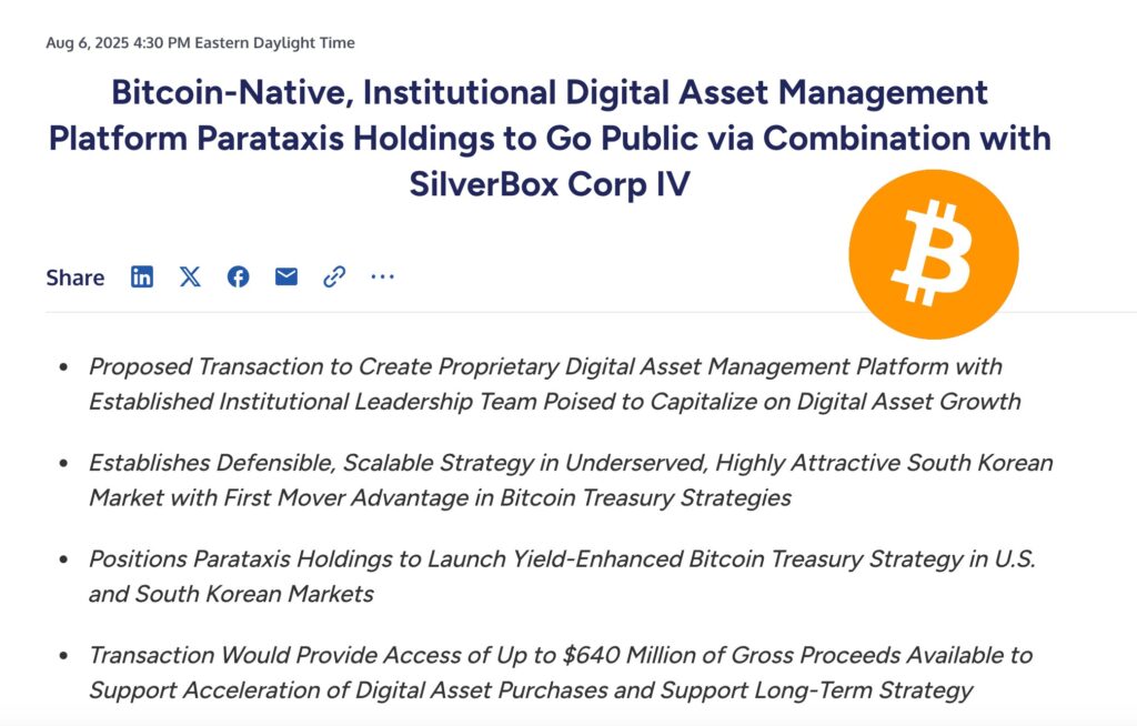 Parataxis Holdings Eyes $640M SPAC Deal to Scale Bitcoin Treasury Strategy 8 Parataxis Holdings