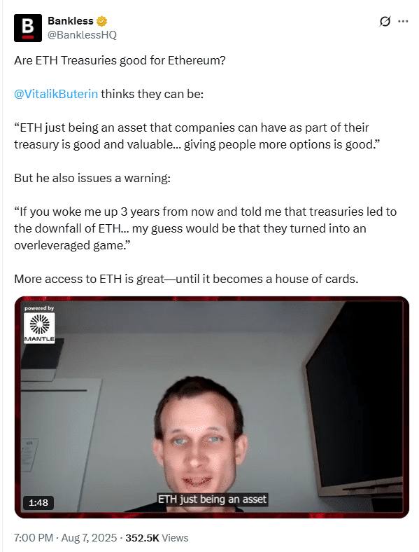 Vitalik Buterin Warns: How Ethereum Treasury Companies Risk ETH Stability 8 Ethereum treasury companies