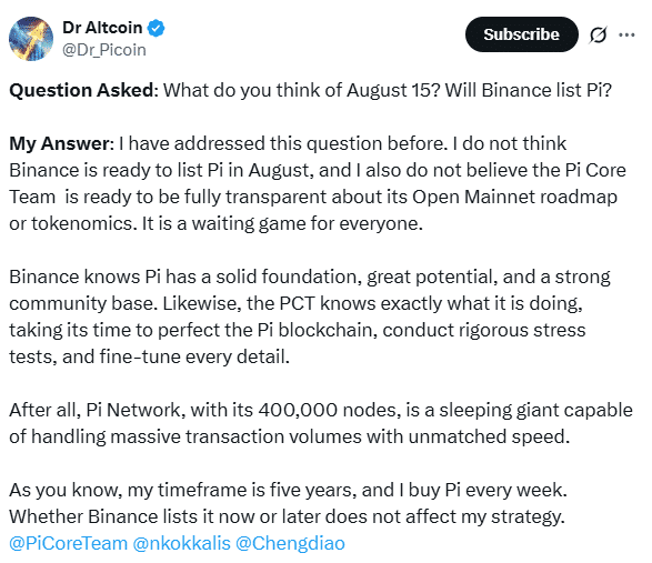 Pi Coin Listing Delay? Why Binance Might Skip the August 15 Launch Date 8 Pi Network Price