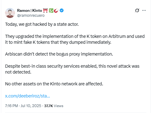 Ethereum Layer-2 in Crisis: Kinto Token Crashes 90% After Smart Contract Hack 1 Kinto Token Crash
