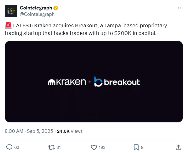 Kraken Breakout Acquisition Signals Bold Push Into Prop Trading in Cypto 9 Kraken Breakout acquisition