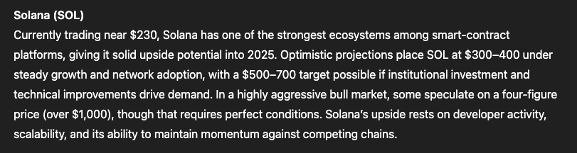 Crypto AI Predictions: Solana, XRP, and PEPE Could Lead the Next Altcoin Rally 9 ChatGPT AI Prediction for $SOL