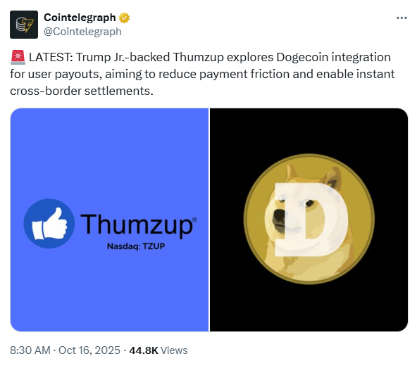 Thumzup Media to Accept Dogecoin Payments for Creators in Major Crypto Integration 1 Dogecoin integration