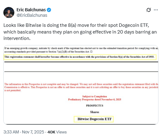 Dogecoin ETF Countdown: Bitwise Filing Puts DOGE Approval Just 20 Days Away 17 Dogecoin ETF