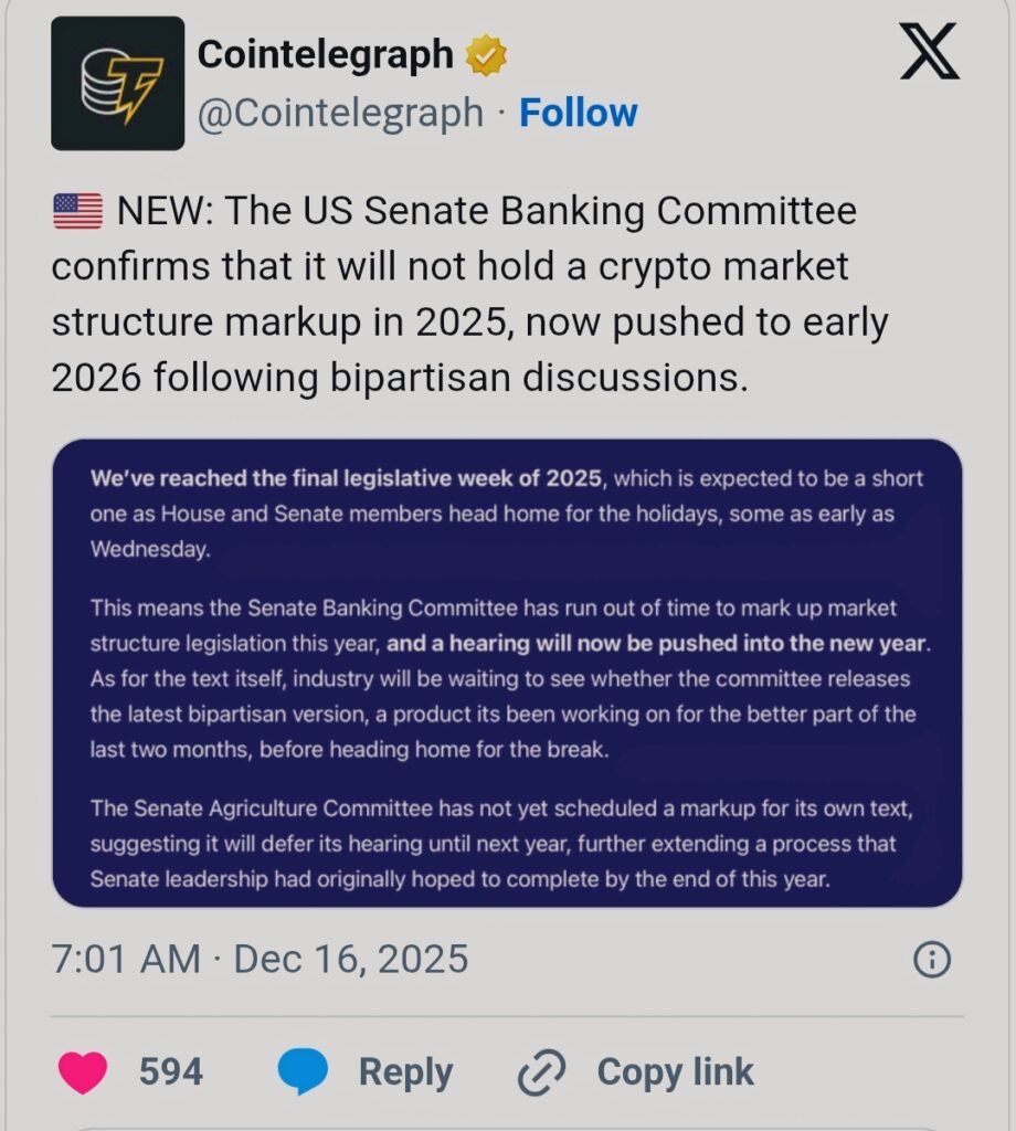 Why the US Crypto Bill Was Delayed: Key Reasons Behind the 2026 Timeline 9 Crypto market