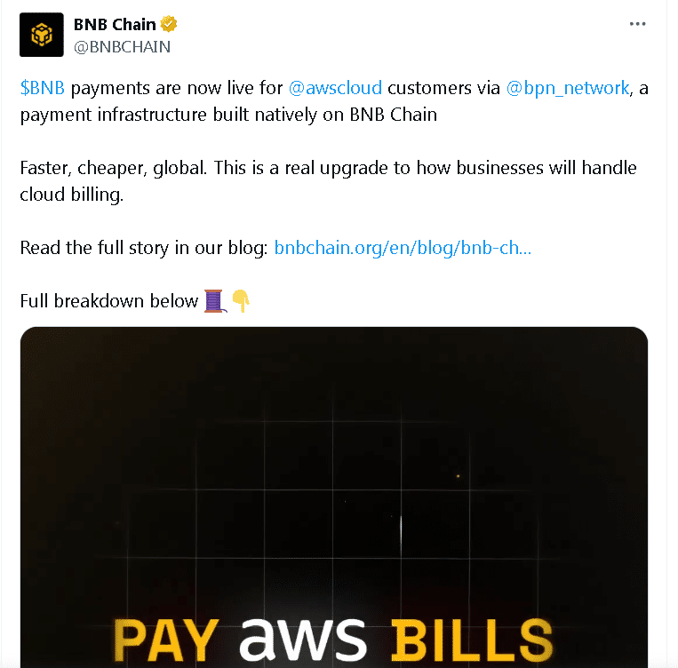 BNB Chain’s AWS Integration Proves Crypto Is Ready for Enterprise Use