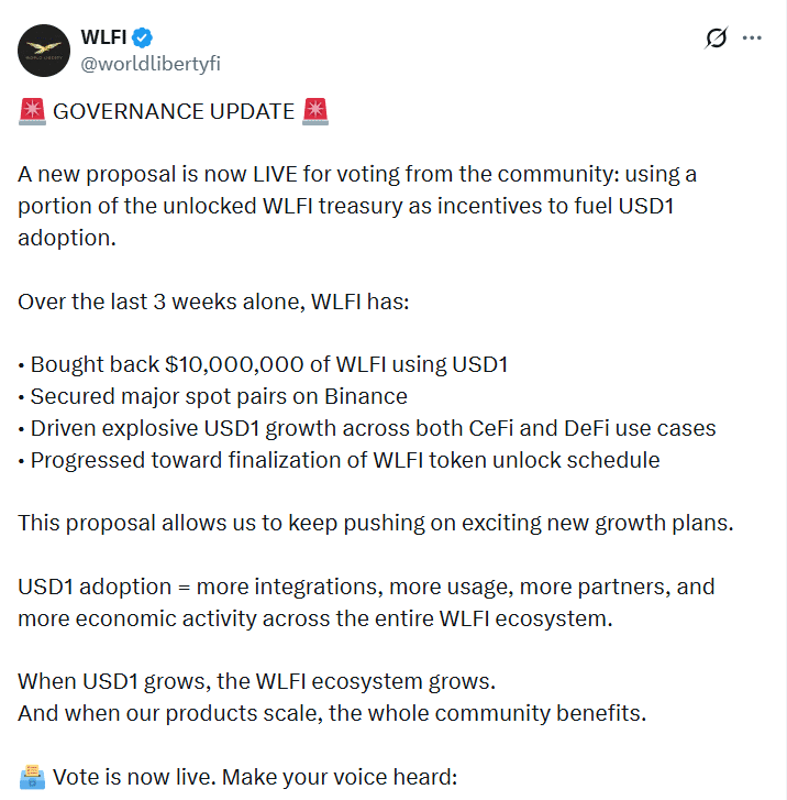 World Liberty Financial Proposes $120M Plan to Expand USD1 Usage