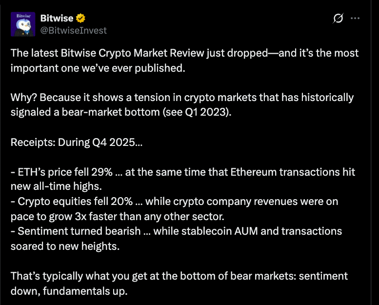 Why Bitwise Believes Crypto Bear Market Bottom Formed in Q4 2025 8 Crypto Bear Market Bottom Signals: Bitwise Sees Bottom in Q4 2025