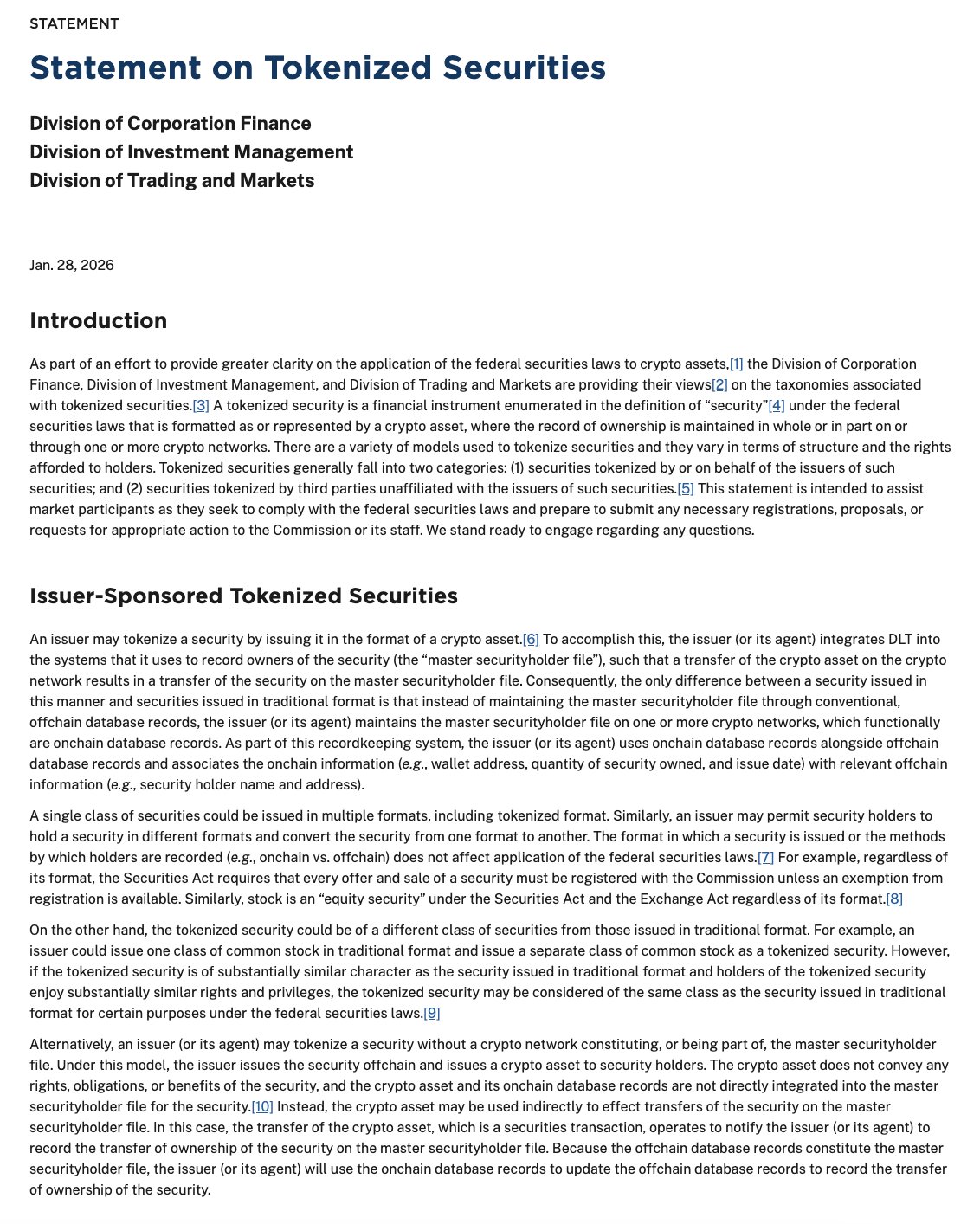 SEC Clarifies How Federal Law Applies to Tokenized Securities 8 SEC Clarifies Tokenized Securities Rules, Setting Clear Compliance Path