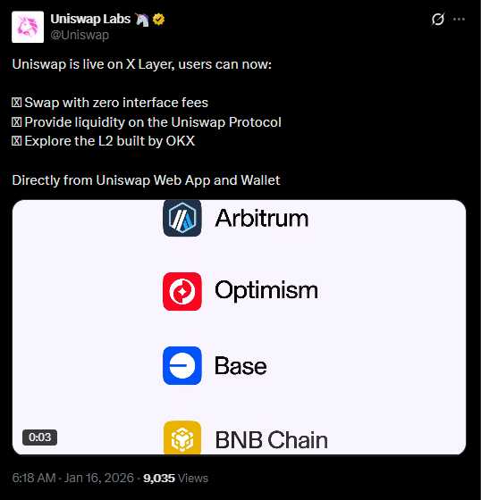 Uniswap Brings Zero-Fee Swaps to OKX’s X Layer