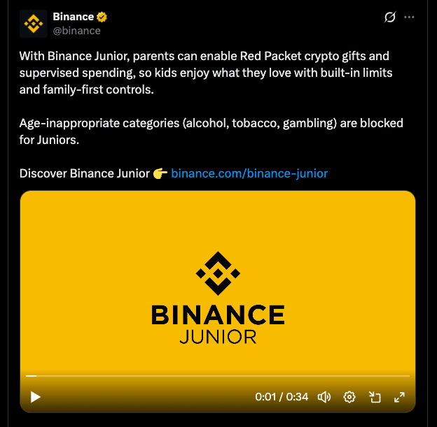 Binance Junior Update Expands $12K Gift Cap and Merchant Controls