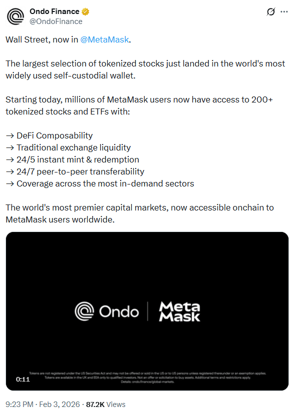 MetaMask Expands Tokenized Asset Access With 200+ U.S. Stocks and ETFs via Ondo 8 MetaMask