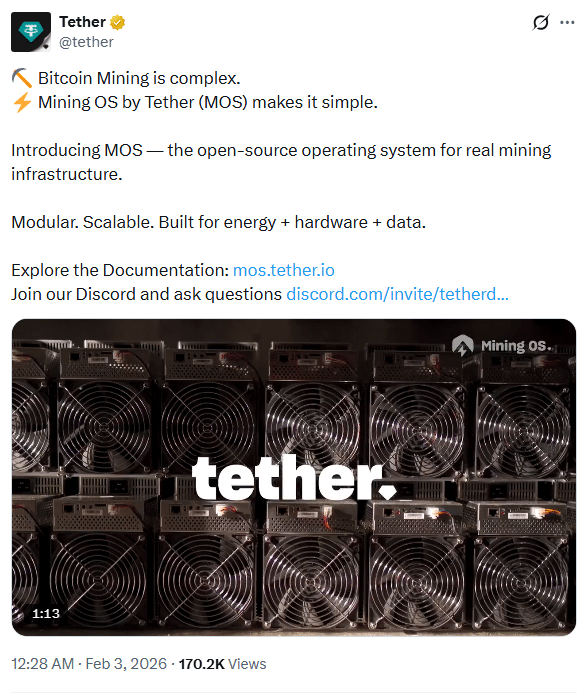 Tether Unveils Open-Source Bitcoin Mining Operating System