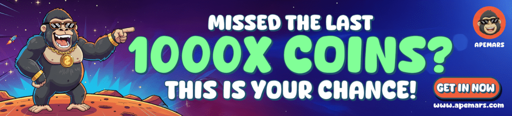 Missed Big Crypto Gains Like Dogecoin and Shiba Inu? Grab APEMARS Now: The Next 100x Meme Coin with 8,169% ROI