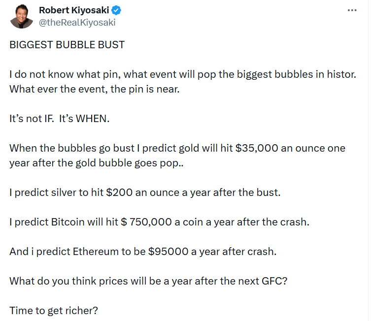 Robert Kiyosaki Bitcoin Prediction: BTC Could Hit $750K After Market Crash 8 Kiyosaki BTC Target
