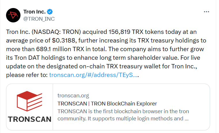 TRON Price Forecast 2026: TRX Holds Strong at $0.32, Eyes Key Resistance at $0.35 9 TRX accumulation 2026