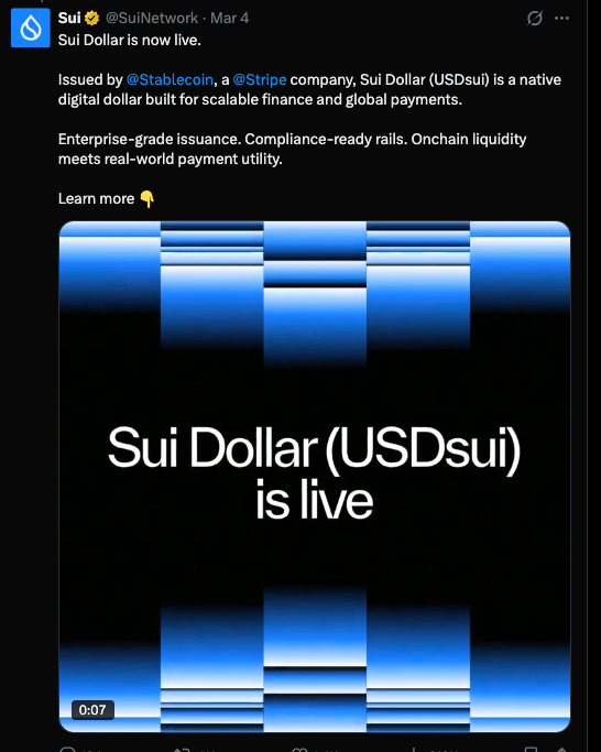 Sui Debuts USDsui Stablecoin as DeFi Competition Intensifies