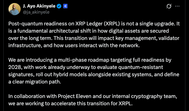 XRP Ledger Quantum-Resistant Roadmap: Ripple Targets 2028 Upgrade With Project Eleven Testing