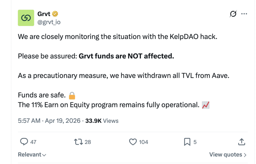 GRVT update on DeFi market and liquidity conditions. Source: X (@grvt_io)_