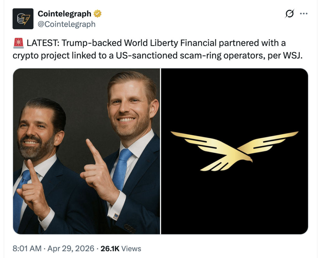 WLFI crypto scam partnership news 2026 WLFI crypto scam partnership news 2026 Cointelegraph post