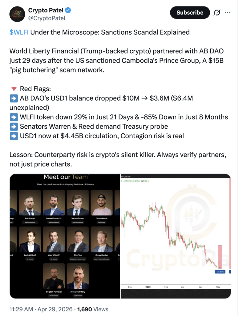 WLFI crypto scam partnership news 2026 WLFI crypto scam partnership news 2026 CryptoPatel X post analysis