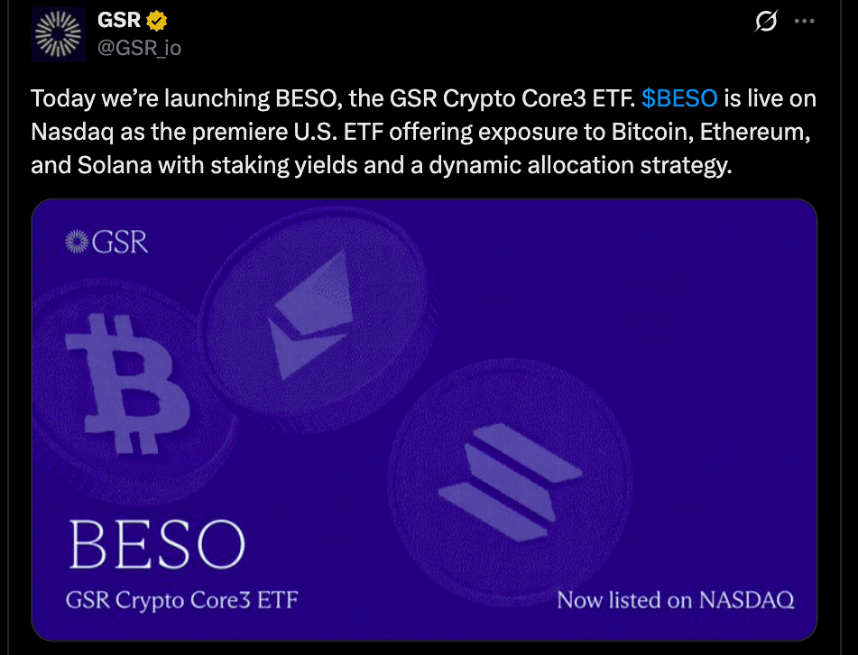 GSR’s Core3 ETF Launch Redefines Institutional Exposure With Bitcoin, Ether, and Solana