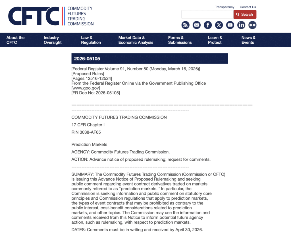 CFTC prediction market rules proposal document 2026 Federal Register notice