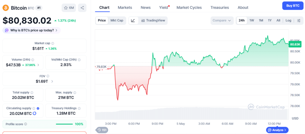 Bitcoin ETF Support Strengthens as BTC Rebounds Above $80K 9 Bitcoin price chart