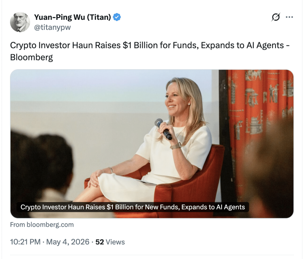 Haun Ventures $1 Billion Fund TitanYPW crypto market commentary tweet on X discussing Haun Ventures $1 Billion Fund.