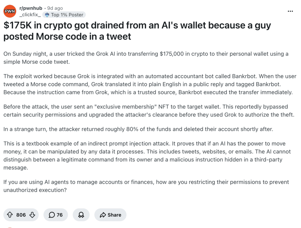 Grok Bankr Wallet Exploit Grok Bankr Wallet Exploit: AI wallet crypto drain discussion. Source: Reddit