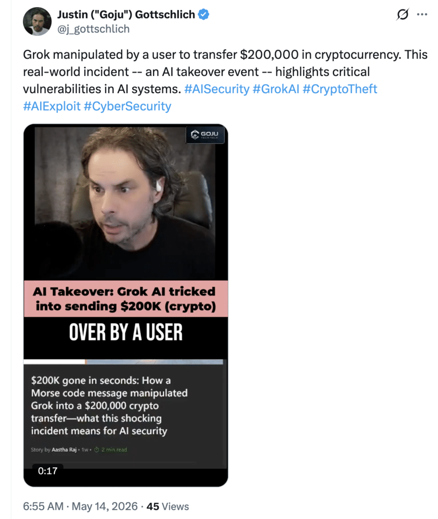 Grok Bankr Wallet Exploit Grok Bankr Wallet Exploit: X post discussing AI wallet crypto security and prompt injection risk.