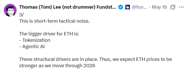 Tom Lee ETH Prediction Links Ethereum Weakness to Oil Price Shock and AI Growth 10 AI and Tokenization