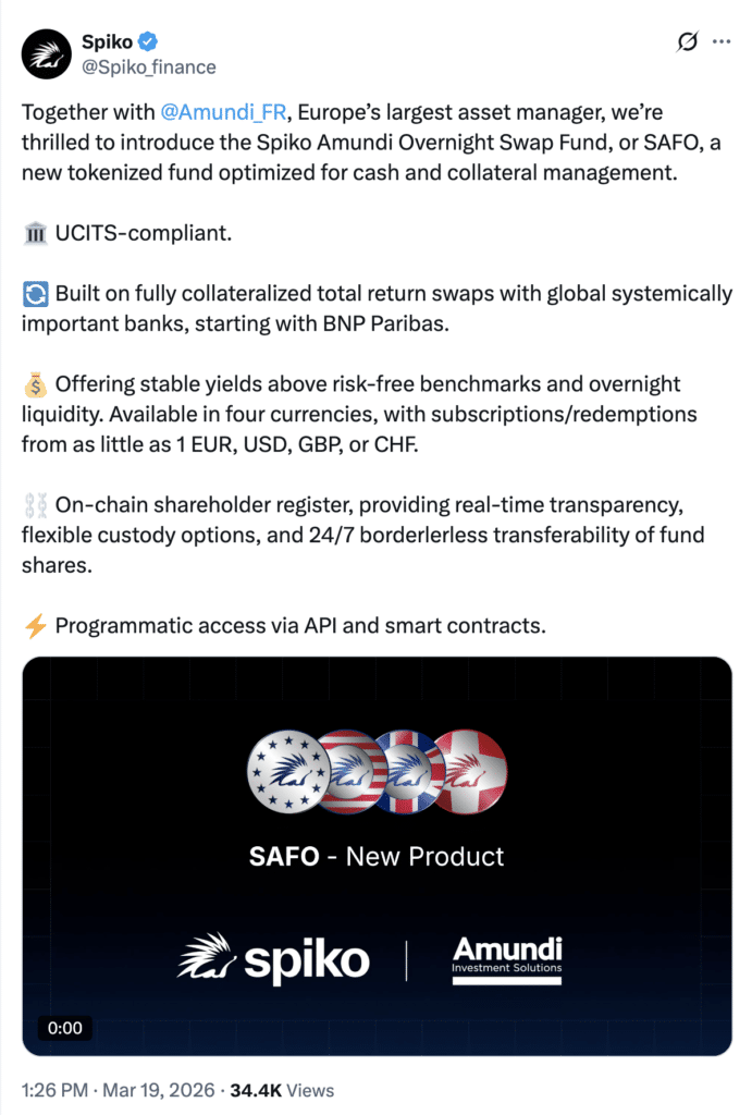 Amundi Solana UCITS Fund Amundi Solana UCITS Fund: Spiko Finance confirms Solana UCITS partnership.