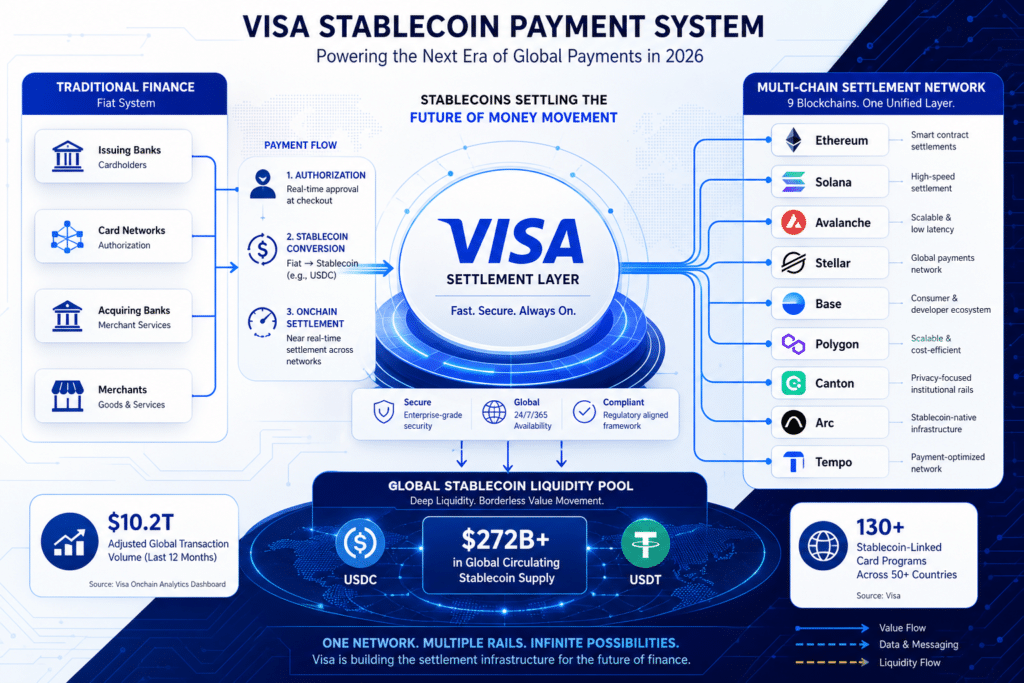 Visa stablecoin payment system highlights stablecoins in onchain finance and payments.