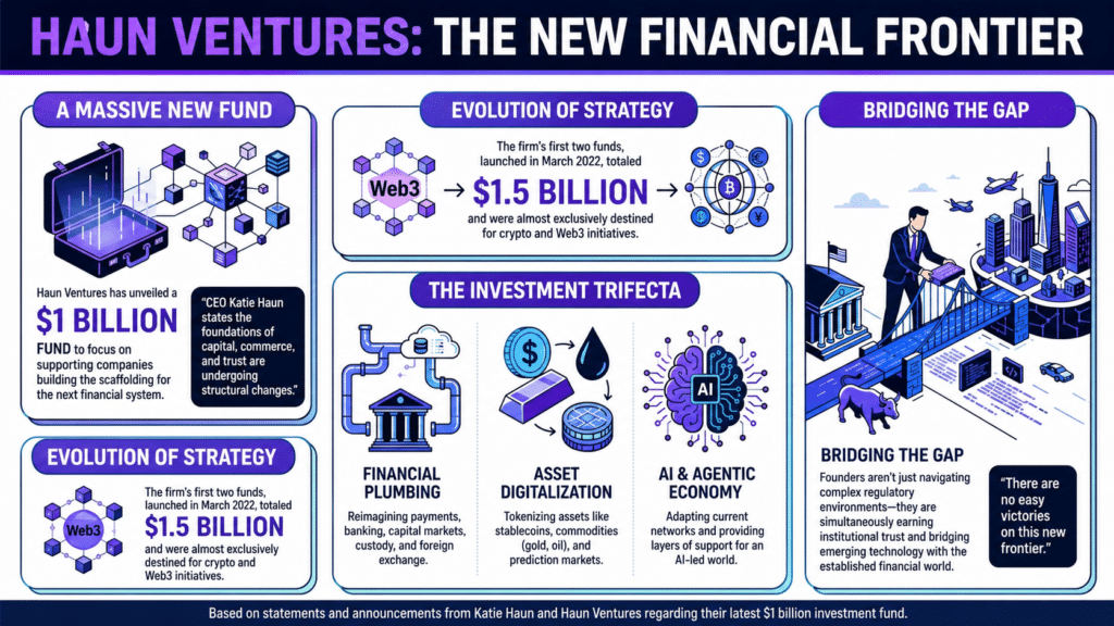 Haun Ventures $1B fund Haun Ventures $1B fund infographic on Web3, AI, and financial infrastructure.