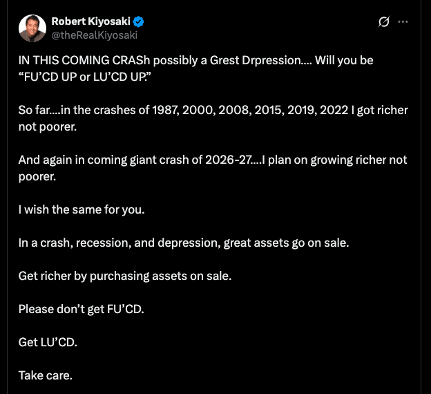 Robert Kiyosaki Predicts Depression-Level Crash: “Will You Survive or Profit?”