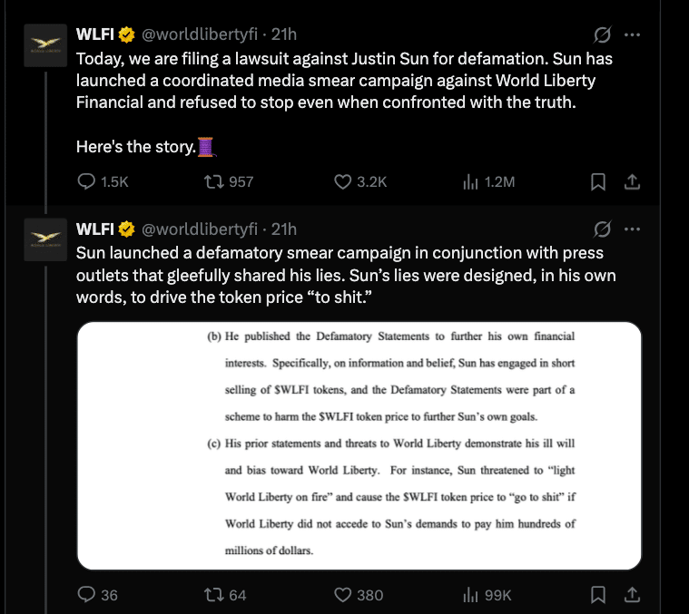 Justin Sun vs WLFI: $75M Legal War Over Frozen Tokens Explained 8 Justin Sun WLFI Lawsuit Escalates Into $75M Legal Battle Over Frozen Tokens