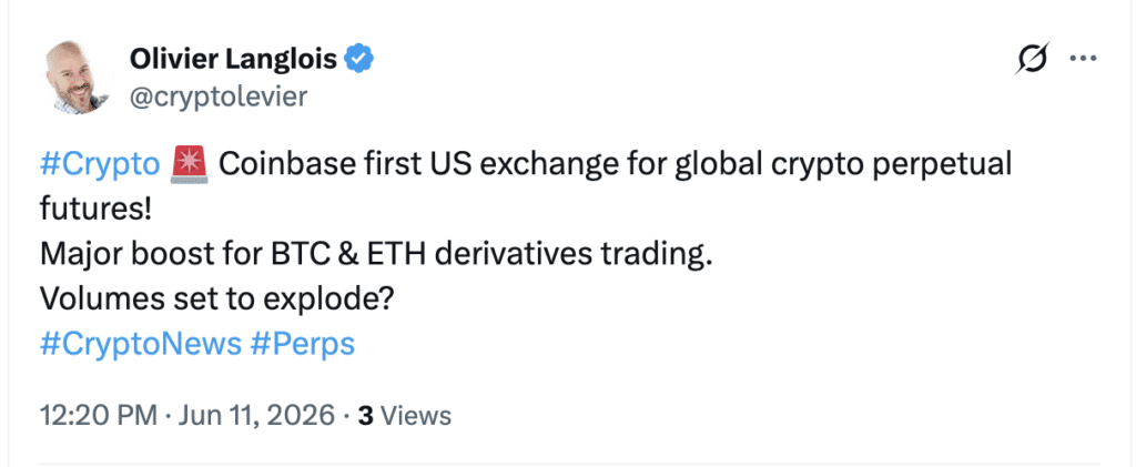 Coinbase Perpetual Futures Create a Powerful 2026 Advantage in Global Crypto Trading 11 Coinbase perpetual futures expand global crypto derivatives access for U.S. traders. Source:X