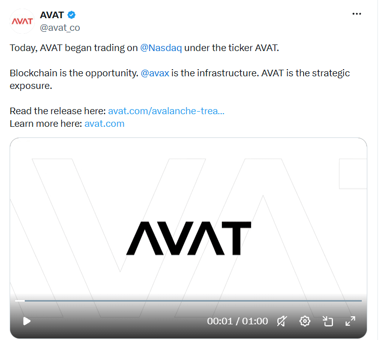 AVAT Stock Falls 38% in Nasdaq Debut as Investors Weigh Avalanche Treasury Strategy 9 AVAT