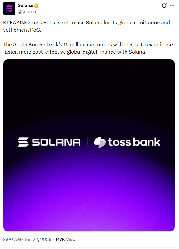 Toss Bank Solana Deal Explores Stablecoin Settlement in South Korea 1 Toss Bank Solana Deal