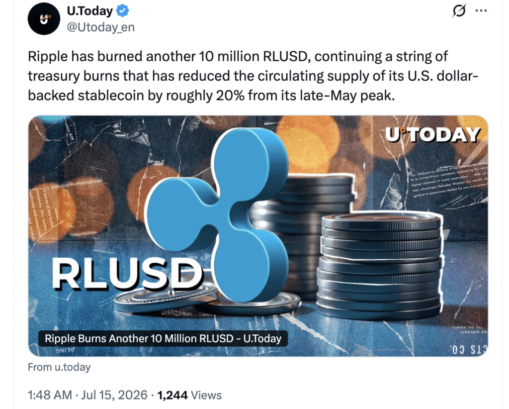 Ripple RLUSD Burn Erases 20% of Stablecoin Supply 5 Ripple RLUSD Burn cuts supply by another 10M.