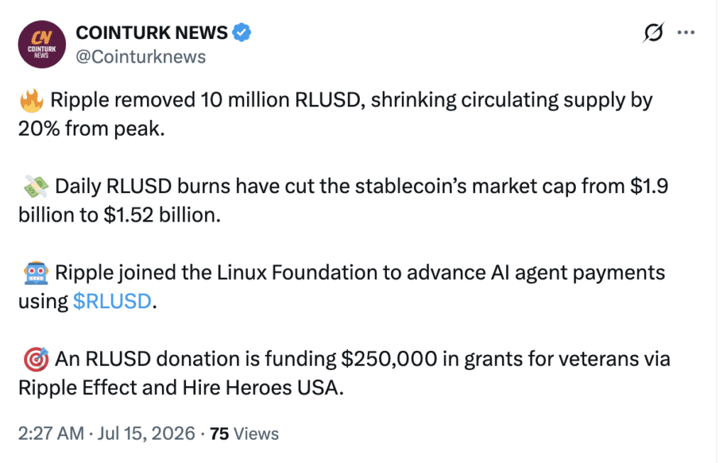 Ripple RLUSD Burn Erases 20% of Stablecoin Supply 8 Ripple RLUSD Burn erases 20% of stablecoin supply.
