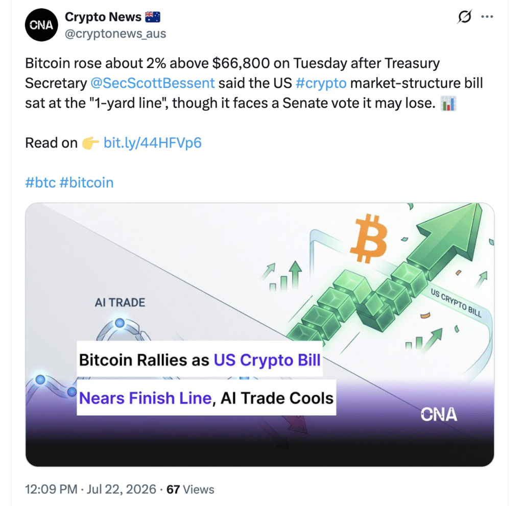 What Happened in Crypto Today? Bitcoin, Network School and UK Banking Explained 10 Crypto News Today: Bitcoin tops $66.8K on crypto bill hopes.