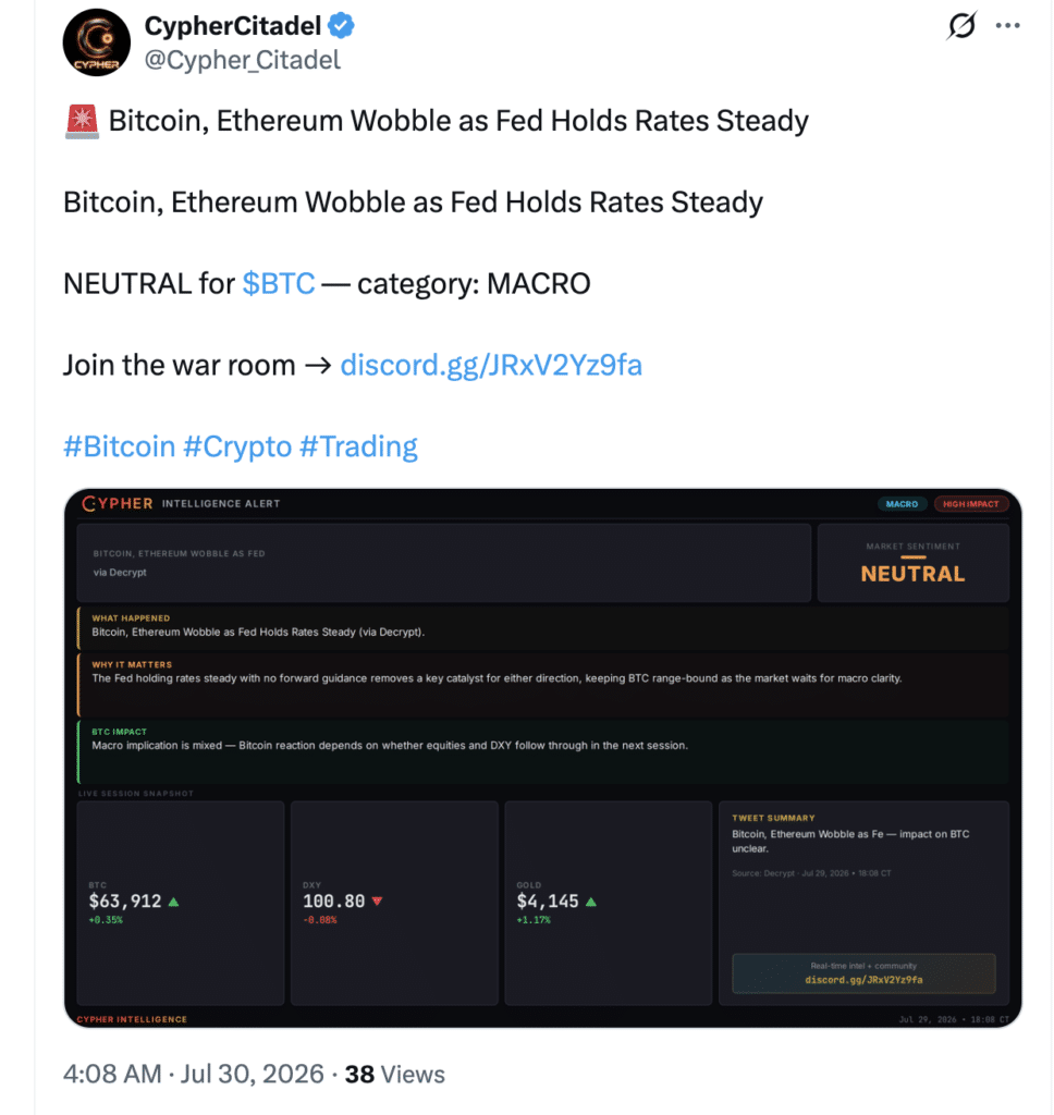 Bitcoin Ethereum FOMC as Fed holds interest rates steady.