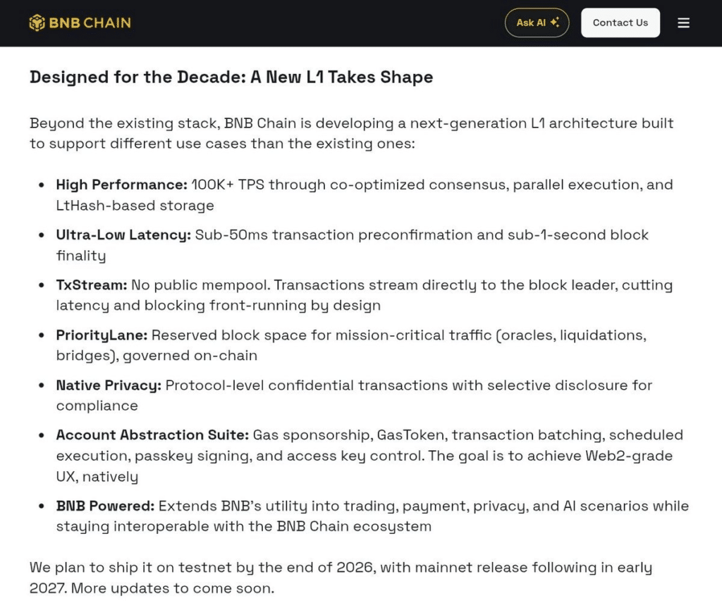 BNB Chain Roadmap Targets 1 Million TPS With AI Agents and Native Privacy 12 BNB Chain targets 1M TPS.