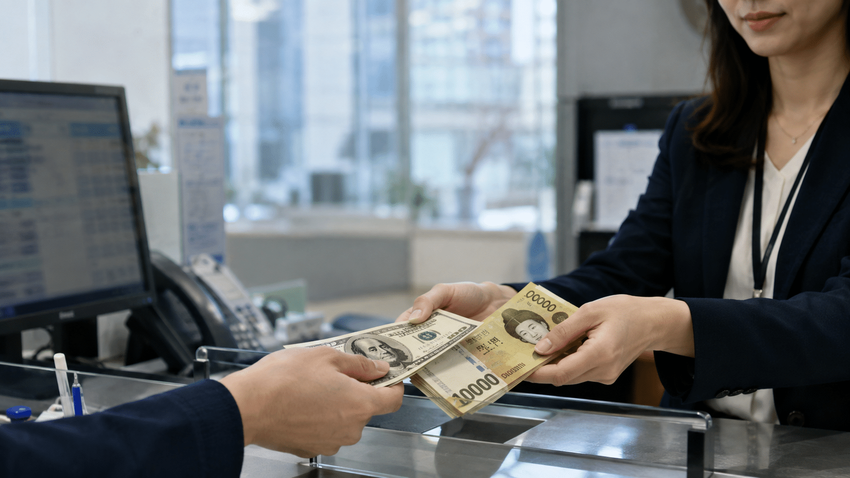 Bank of Korea study says dollar stablecoins can push local currencies lower 8 Conceptual currency exchange desk