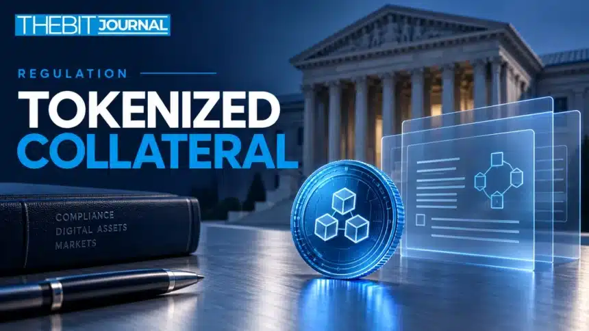 CFTC Updates Tokenized-Collateral FAQs: The Change Is About Permitted Assets and Records 7 TBJ conceptual illustration: courthouse facade, blue ledger token, compliance documents