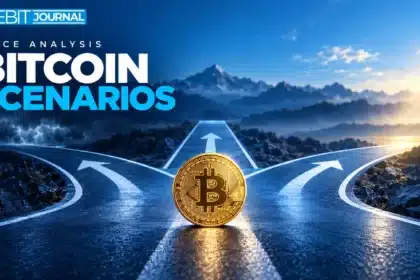 TBJ conceptual illustration: single Bitcoin coin with three diverging pathways, no numerical chart