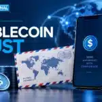 TBJ conceptual illustration: phone beside international remittance envelope and blue shield
