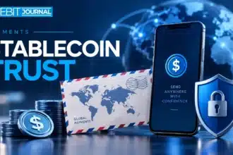 TBJ conceptual illustration: phone beside international remittance envelope and blue shield